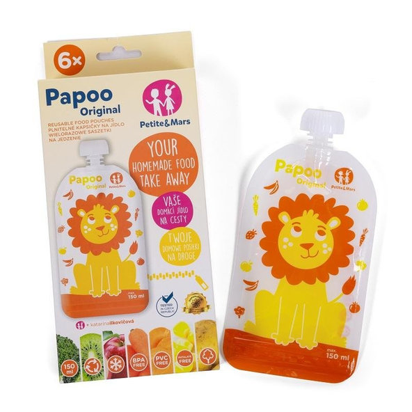PETITE&MARS kapsička na jídlo Papoo Original Lion 6 ks
