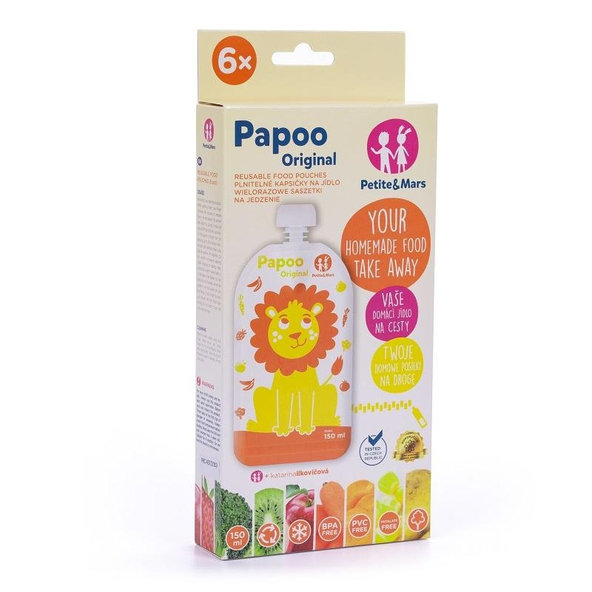 PETITE&MARS kapsička na jídlo Papoo Original Lion 6 ks