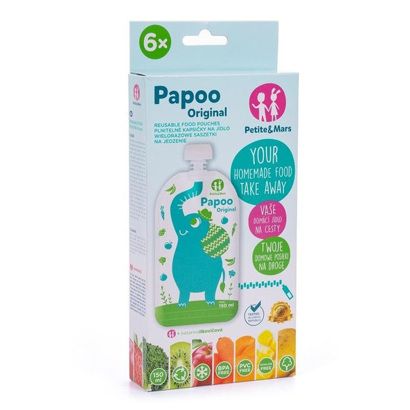 PETITE&MARS kapsička na jídlo Papoo Original Elephant 6 ks