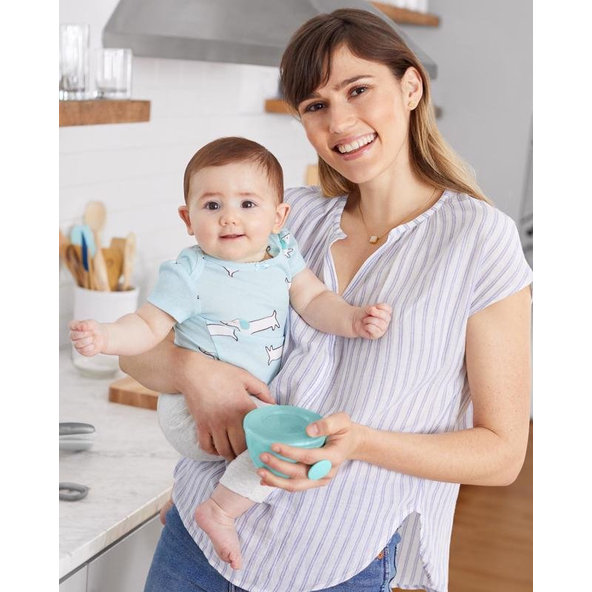Skip Hop Easy Grab misky s držadlem Grey Teal 3 m+ 2 x 240 ml