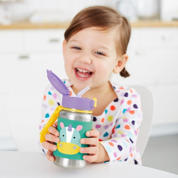 SKIP HOP Zoo nerezová láhev se slámkou Jednorožec 12 m+ 350 ml
