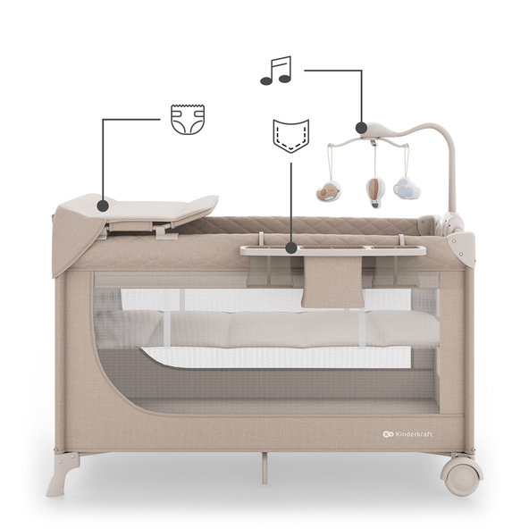 Kinderkraft cestovní postýlka s příslušenstvím Leody Up Beige