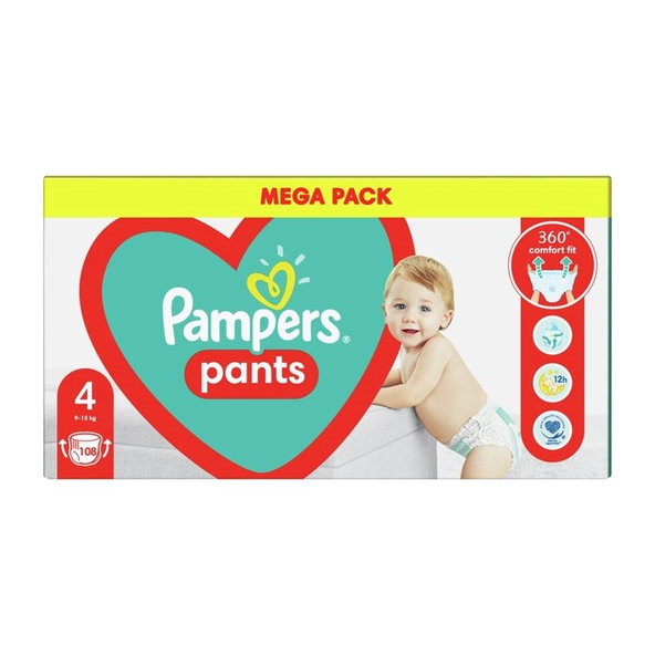 Pampers Pants plenkové kalhotky 9–15 kg vel. 4 108 ks