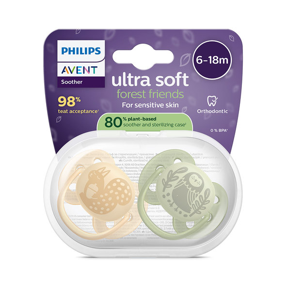 Philips AVENT Dudlík Ultra-soft s obrázkem 6-18 m neutral 2 ks