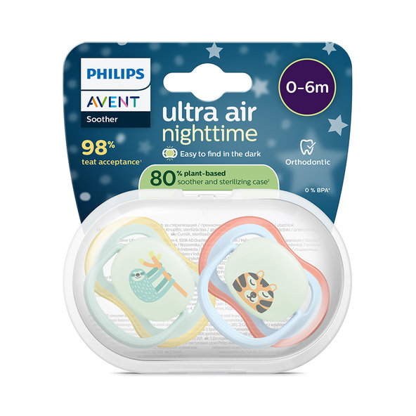 Philips AVENT Dudlík Ultra air s obrázkem noční 0-6 m modrý/zelený 2ks