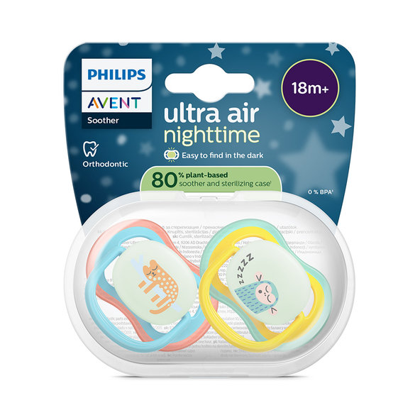 Philips AVENT Dudlík Ultra air s obrázkem noční 18m+ modrý/žlutý 2ks