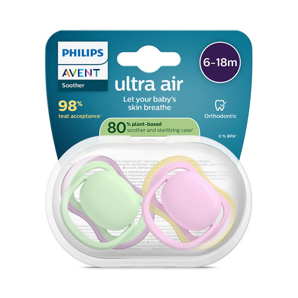 Philips AVENT Dudlík Ultra air 6-18 m růžový/zelený 2ks