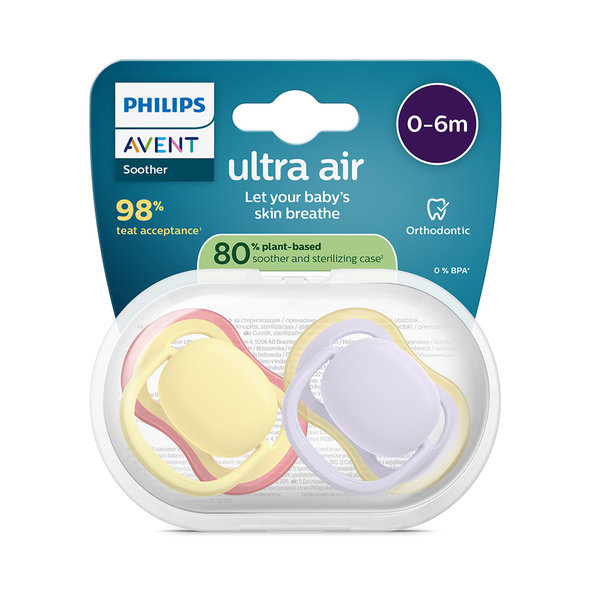 Philips AVENT Dudlík Ultra air 0-6 m fialový/žlutý 2ks