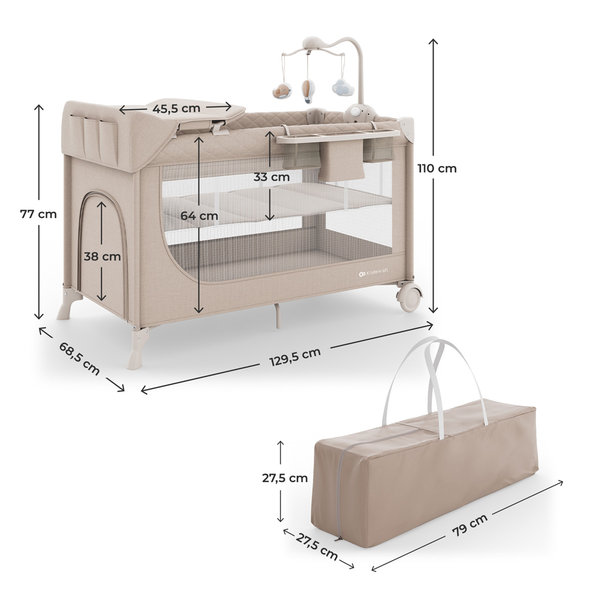 Kinderkraft cestovní postýlka s příslušenstvím Leody Up Beige