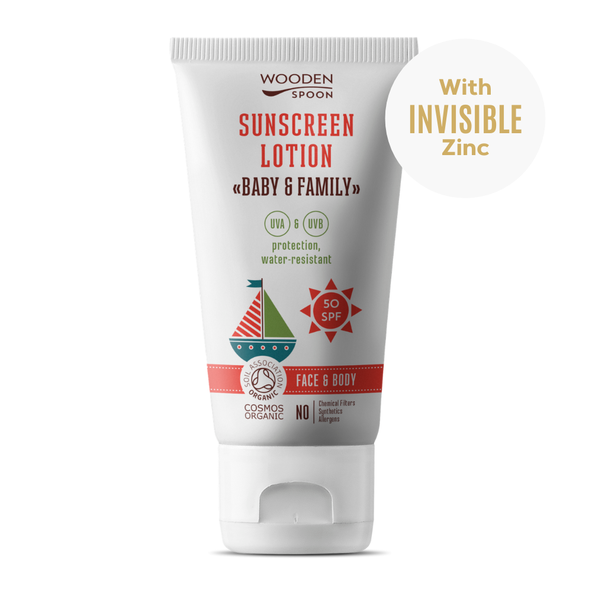 Wooden Spoon opalovací tělové mléko Baby & Family SPF 50 150 ml