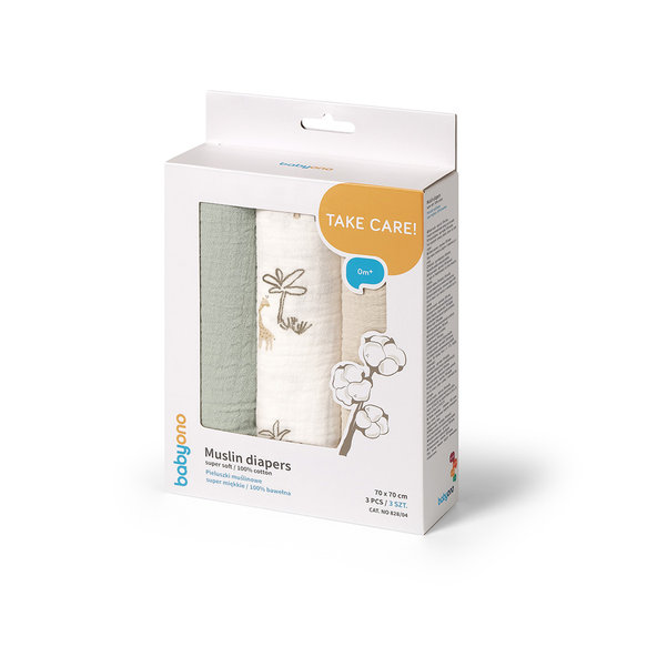 Babyono Super Soft mušelínové pleny 70×70 cm zelená 3 ks