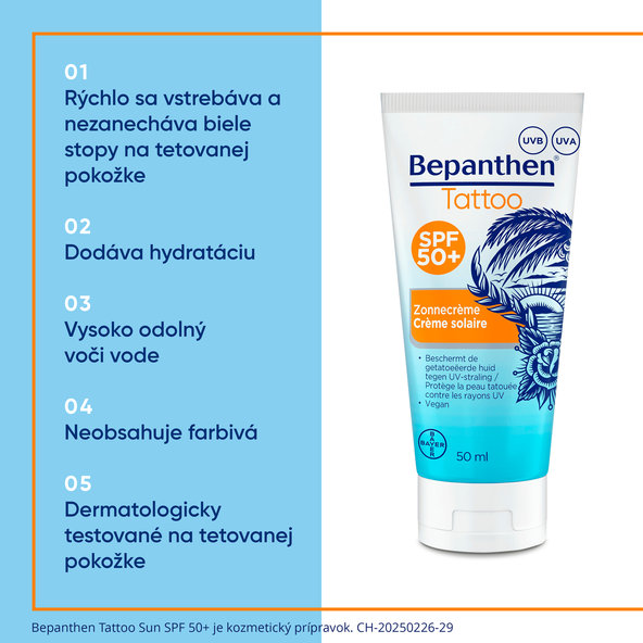 Bepanthen Tattoo Sun SPF 50+ opalovací krém 50 ml