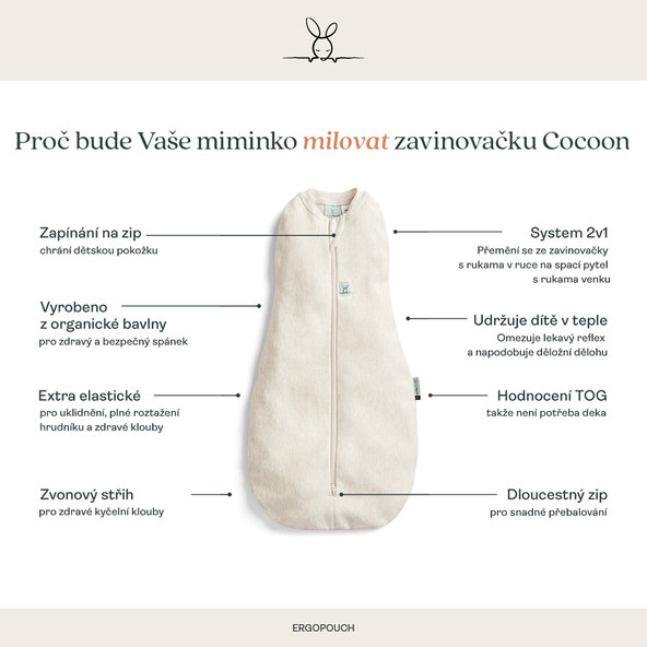 ERGOPOUCH Zavinovačka a spací pytel 2v1 Cocoon Lullaby 2,5 tog 3-6m