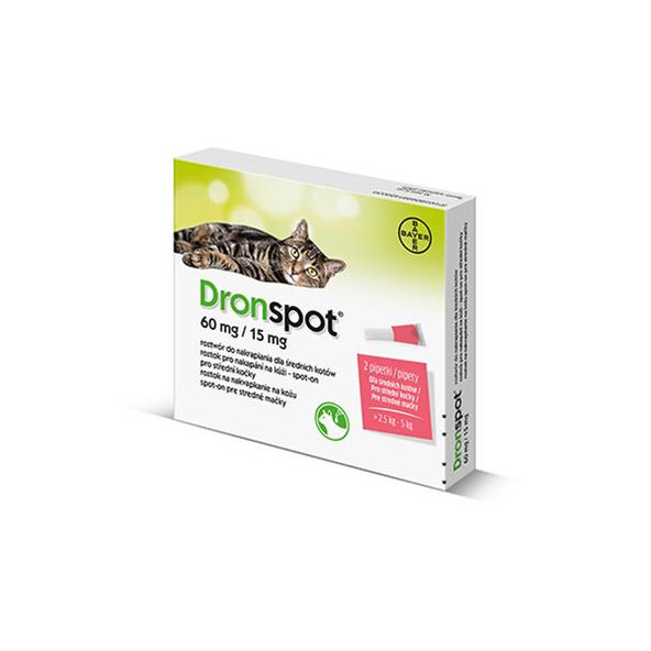 Dronspot 60 mg/15 mg spot-on pro střední kočky 2 × 0,7 ml