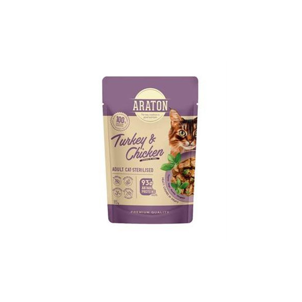 ARATON Cat Adult Sterilised Turkey & Chicken kapsička pro kočky 85 g