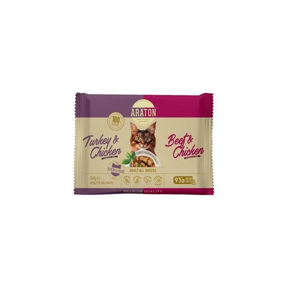 ARATON cat adult sterilised mokré kapsičky pro kočky 4 × 85 g