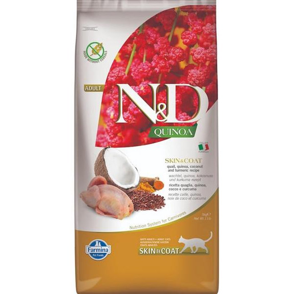Farmina N&D Cat Quinoa GF adult Skin Coat křepelka kokos 5 kg