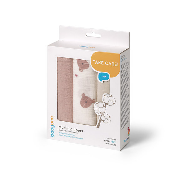 Babyono Super Soft mušelínové pleny 70×70 cm hnědá 3 ks