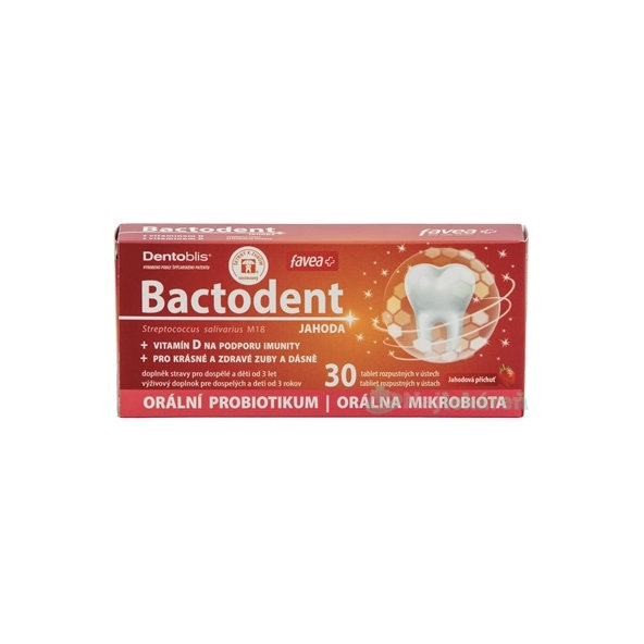 favea Bactodent s vitamínem D jahodová příchuť 30 žvýkacích tablet