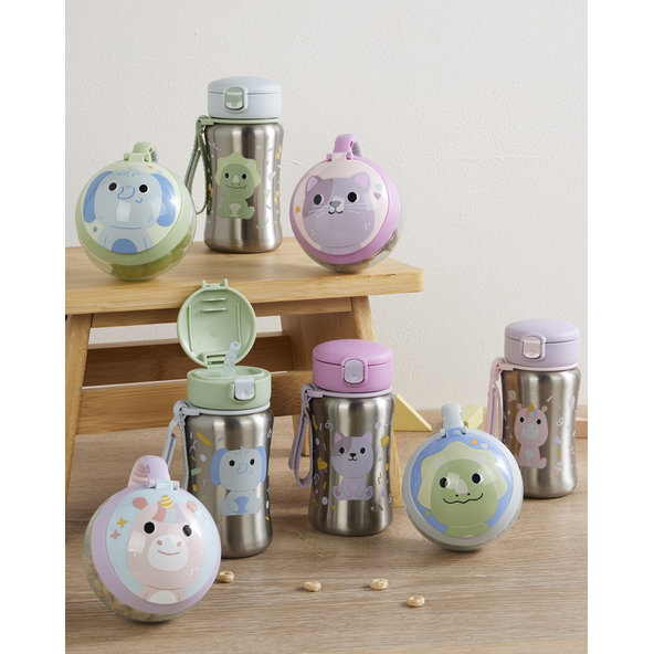 SKIP HOP Besties Squad dětská láhev se slámkou Slon 12 m+ 350 ml