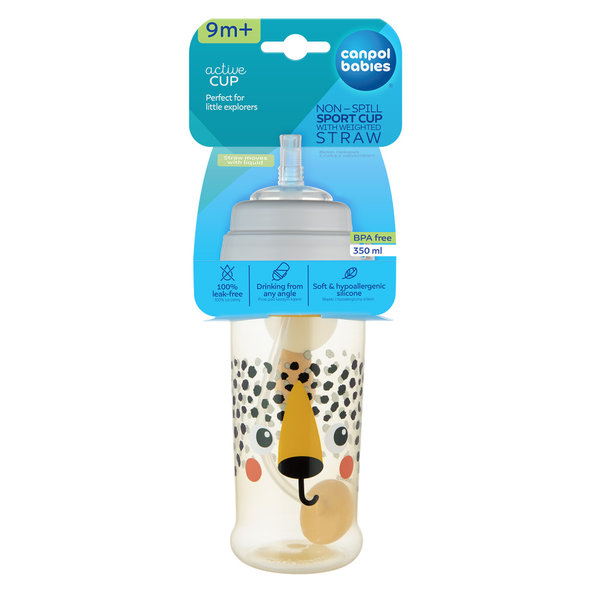 Canpol Babies BabiesBoo nevytékající láhev s brčkem Gepard 350 ml