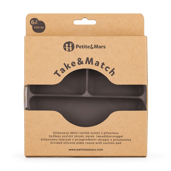 PETITE&MARS Talířek silikonový dělící Take&Match Bitter Cocoa 6m+