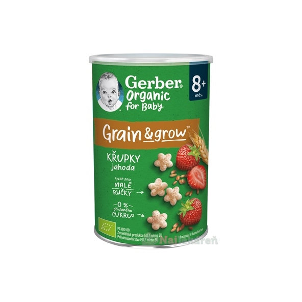 Gerber Organic křupky pšeničné s jahodou 8 m+ 35 g