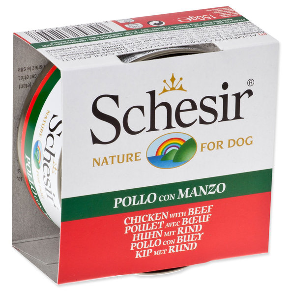 SCHESIR konzerva pro kočky kuře a hovězí v želé 150 g