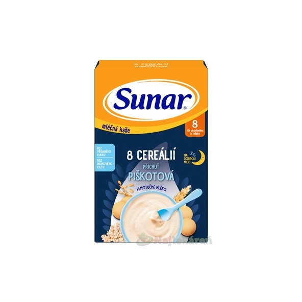 Sunar mléčná kaše 8 cereálií piškotová na dobrou noc 8m+ 210 g