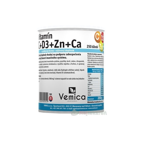 Vemica Vitamín C + D3 + Zn + Ca 250 g prášek
