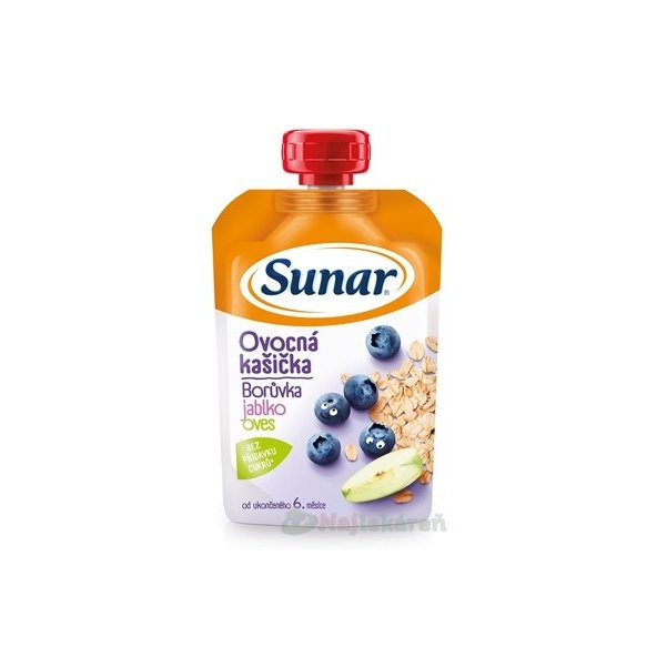 SUNAR Ovocná kašička čučoriedka jablko ovos 6m+ 120 g