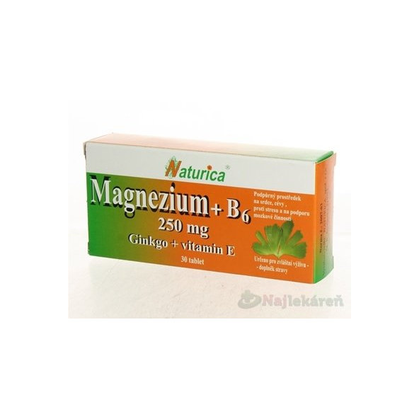 Naturica Magnezium 250 mg + B6 + Ginkgo + vitamín E 30 tablet
