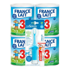 France Lait 3 4×400 g + Dr.Brown’s zubní kartáček slon modrý