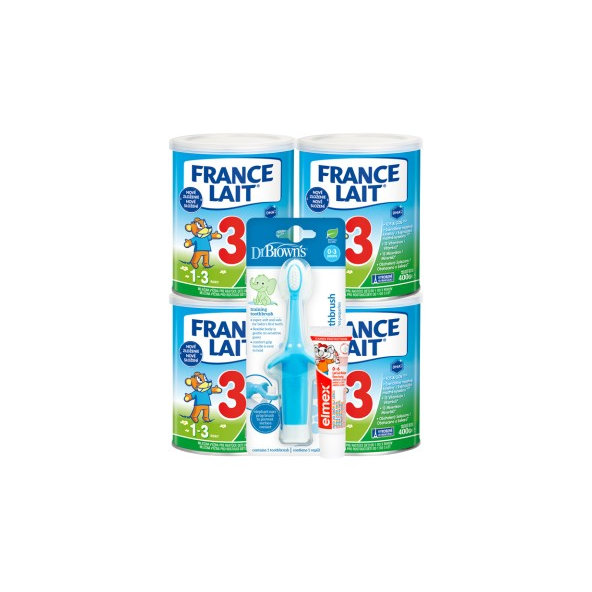 France Lait 3 4×400 g + Dr.Brown’s zubní kartáček slon modrý