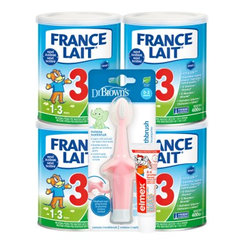 France Lait 3 4×400 g + Dr.Brown’s zubní kartáček slon růžový