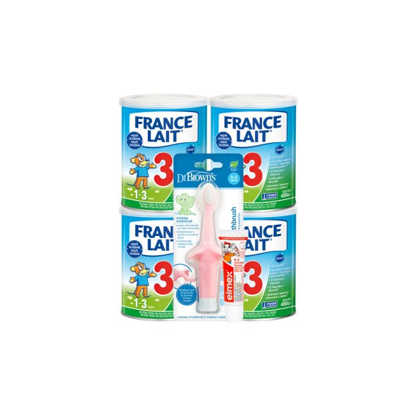 France Lait 3 4×400 g + Dr.Brown’s zubní kartáček slon růžový