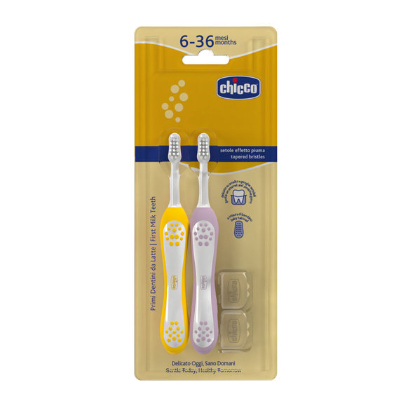 Chicco dětský set zubních kartáčků Lilac-Mustard 6–36 m 2 ks