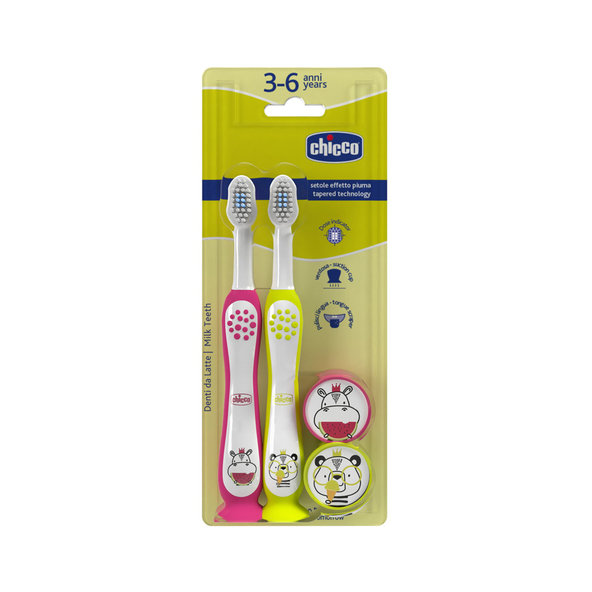 Chicco dětský set zubních kartáčků Hippo-Panda 3–6 r 2 ks