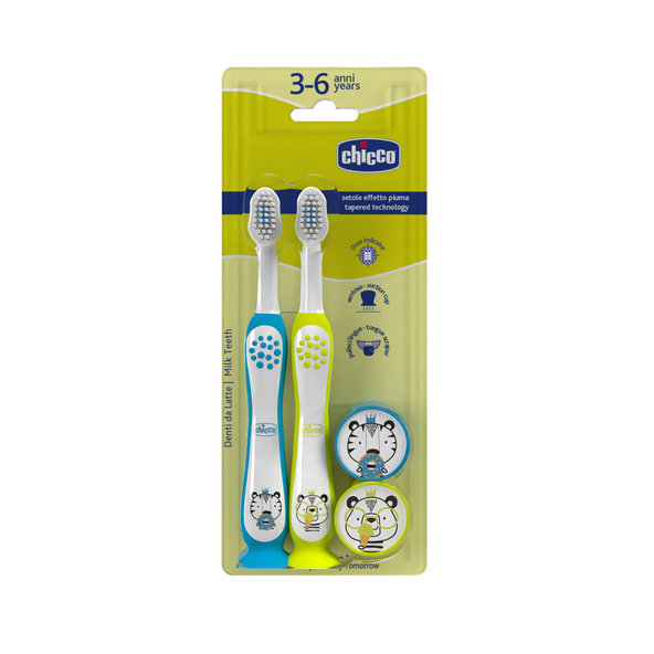 Chicco dětský set zubních kartáčků Tiger-Panda 3–6 r 2 ks