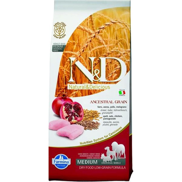 Farmina N&D Dog AG adult medium maxi kuře špalda oves 12 kg