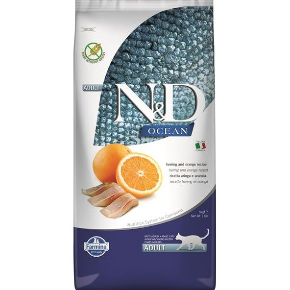 Farmina N&D Cat Ocean GF adult sleď pomeranč pro kočky 5 kg
