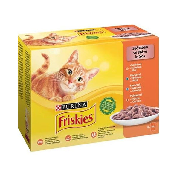 Friskies Multipack kapsičky pro kočky kuře kachna losos krůta 12x85 g