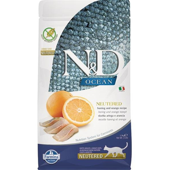 Farmina N&D Cat Ocean GF adult neutered sleď pomeranč 1,5 kg