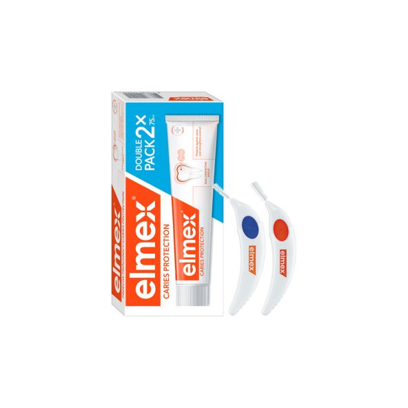 Elmex Caries Protection zubní pasta 2× 75 ml + 2 mezizubní zdarma