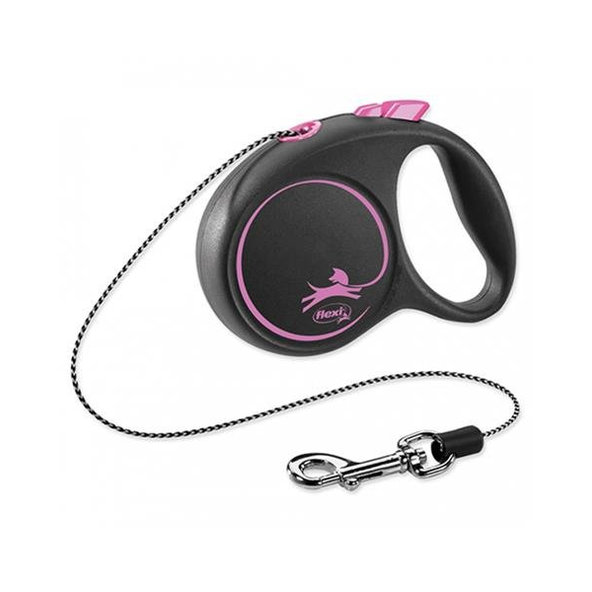 Flexi Black Design S růžové vodítko lanko 5 m