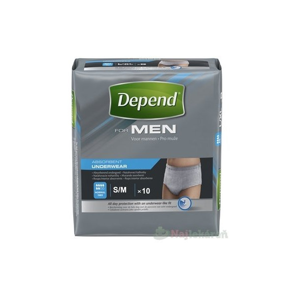 DEPEND Normal Inkontinenční kalhotky S/M savost 1000 ml pánské 10 ks
