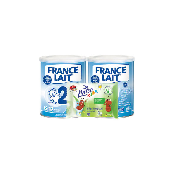 France Lait 2 mléčná výživa 6-12 m + Linteo Kids vlhčené ubrousky