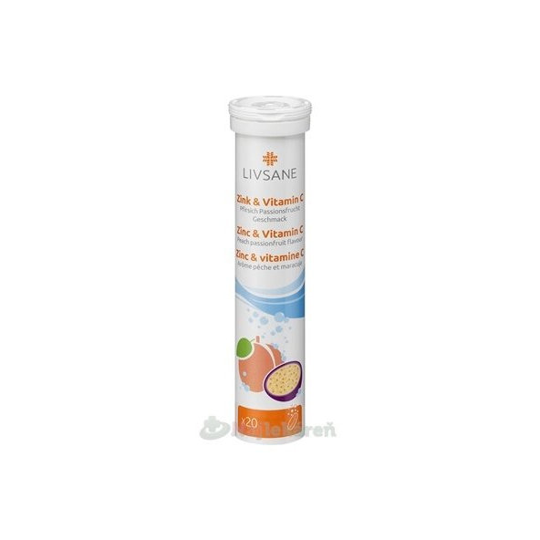 LIVSANE zinek + vitamín C šumivé tablety broskev mučenka 20 tablet