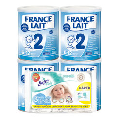 France Lait 2 mléčná výživa 6-12 m a Linteo Baby plenky Midi 5-9 kg
