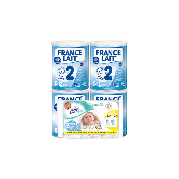 France Lait 2 mléčná výživa 6-12 m a Linteo Baby plenky Midi 5-9 kg